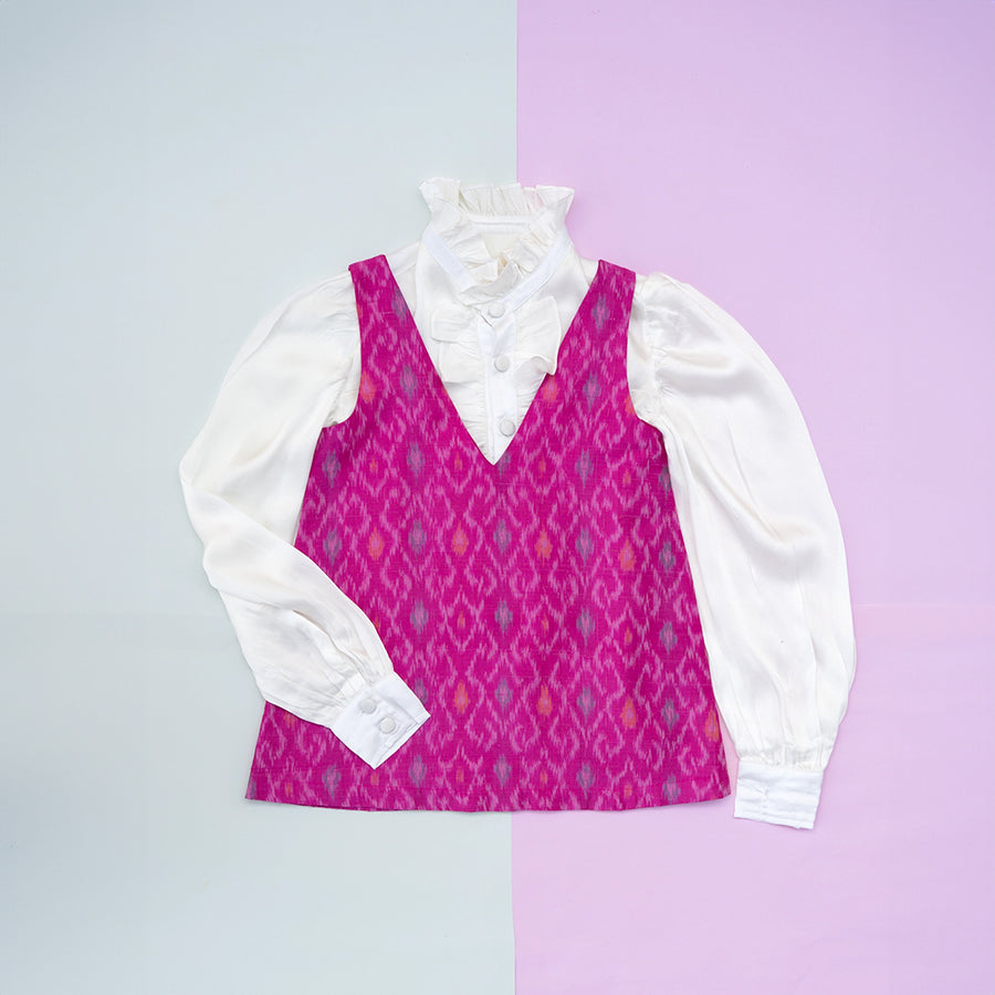 PureCloth.Co The Ikat Charm Set for Girls Silk Dress - Pink