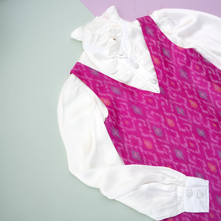 PureCloth.Co The Ikat Charm Set for Girls Silk Dress - Pink