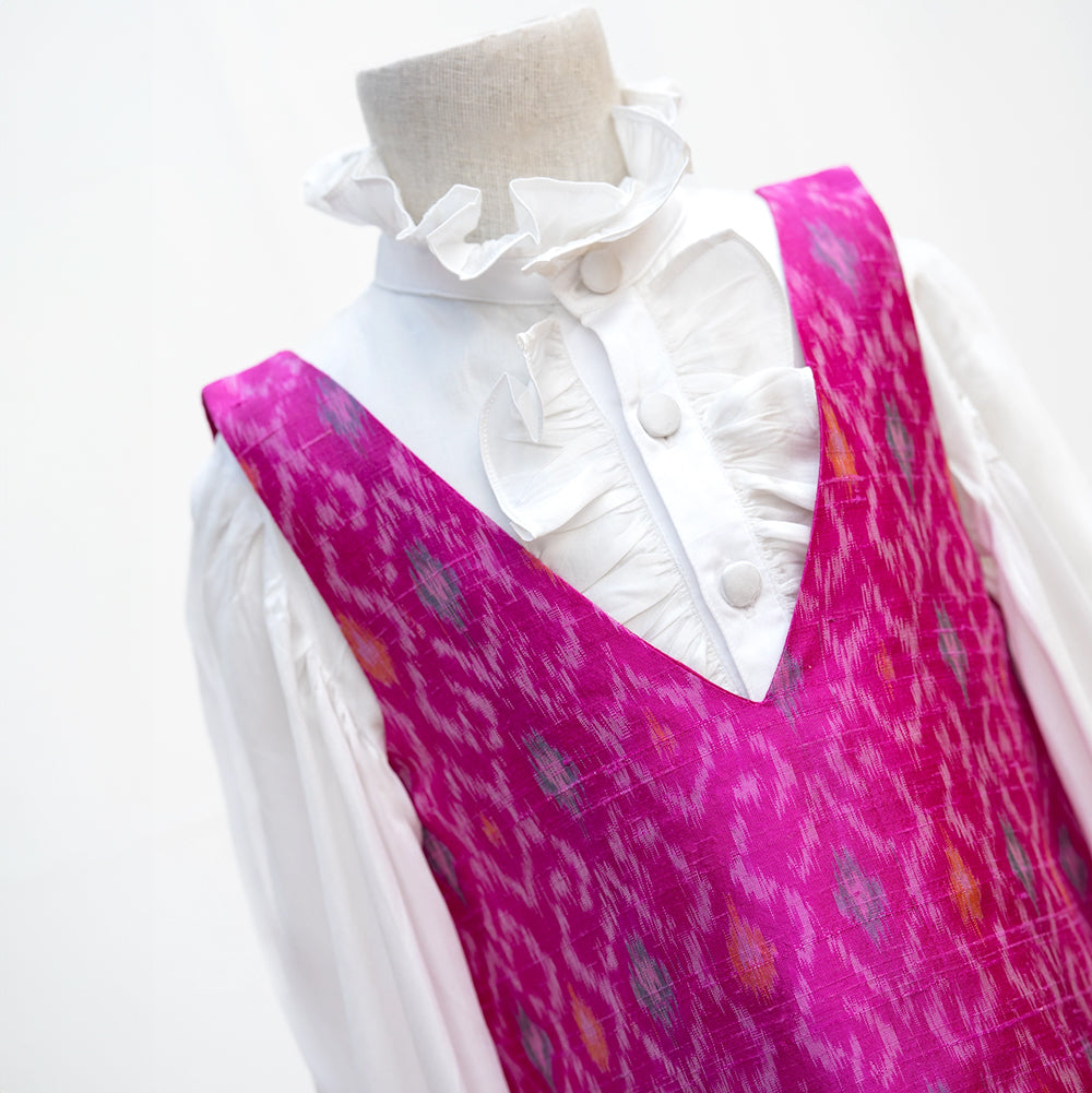 PureCloth.Co The Ikat Charm Set for Girls Silk Dress - Pink