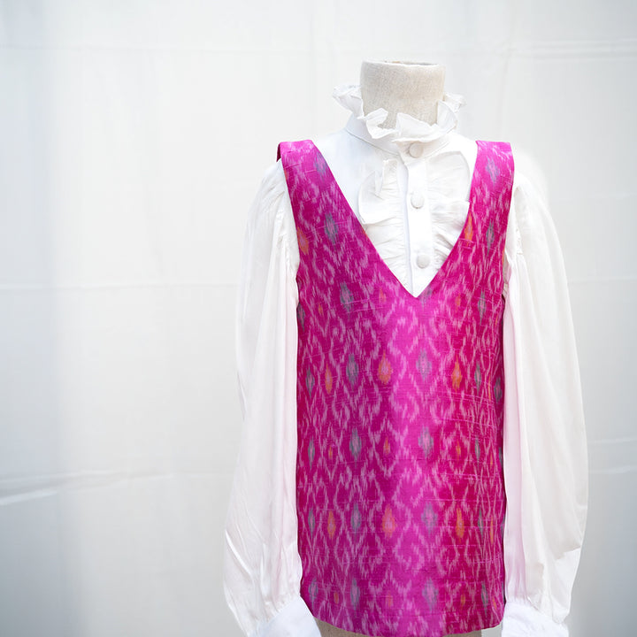 PureCloth.Co The Ikat Charm Set for Girls Silk Dress - Pink