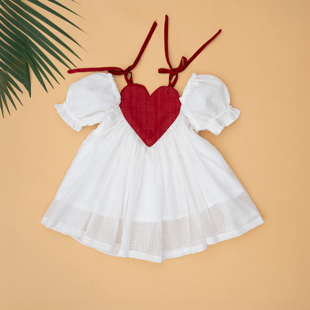 PureCloth.Co Kota Silk Heart Dress - Off-White