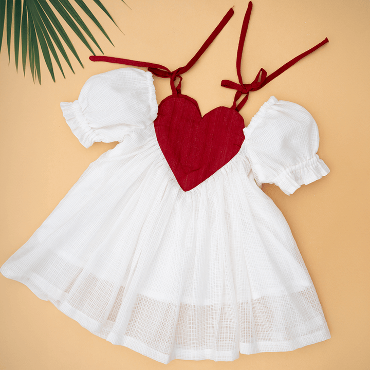 PureCloth.Co Kota Silk Heart Dress - Off-White