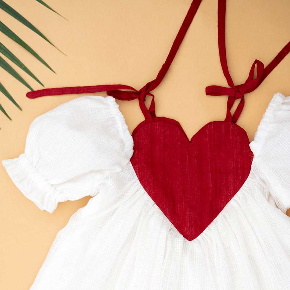 PureCloth.Co Kota Silk Heart Dress - Off-White