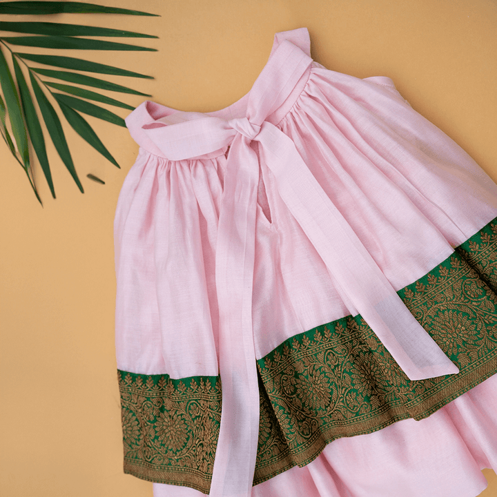 PureCloth.Co Chanderi Silk Dress for Baby Girl Banarasi Border - Pink