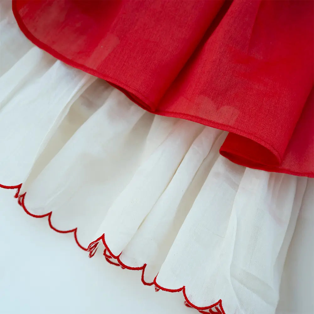 PureCloth.Co Lotus Bloom | Red Chanderi Silk Festive Dress - Red
