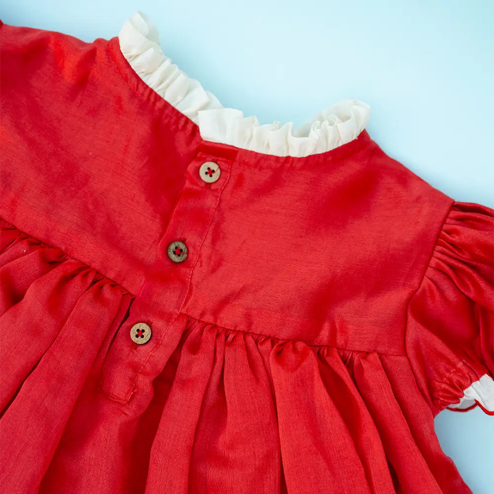 PureCloth.Co Lotus Bloom | Red Chanderi Silk Festive Dress - Red
