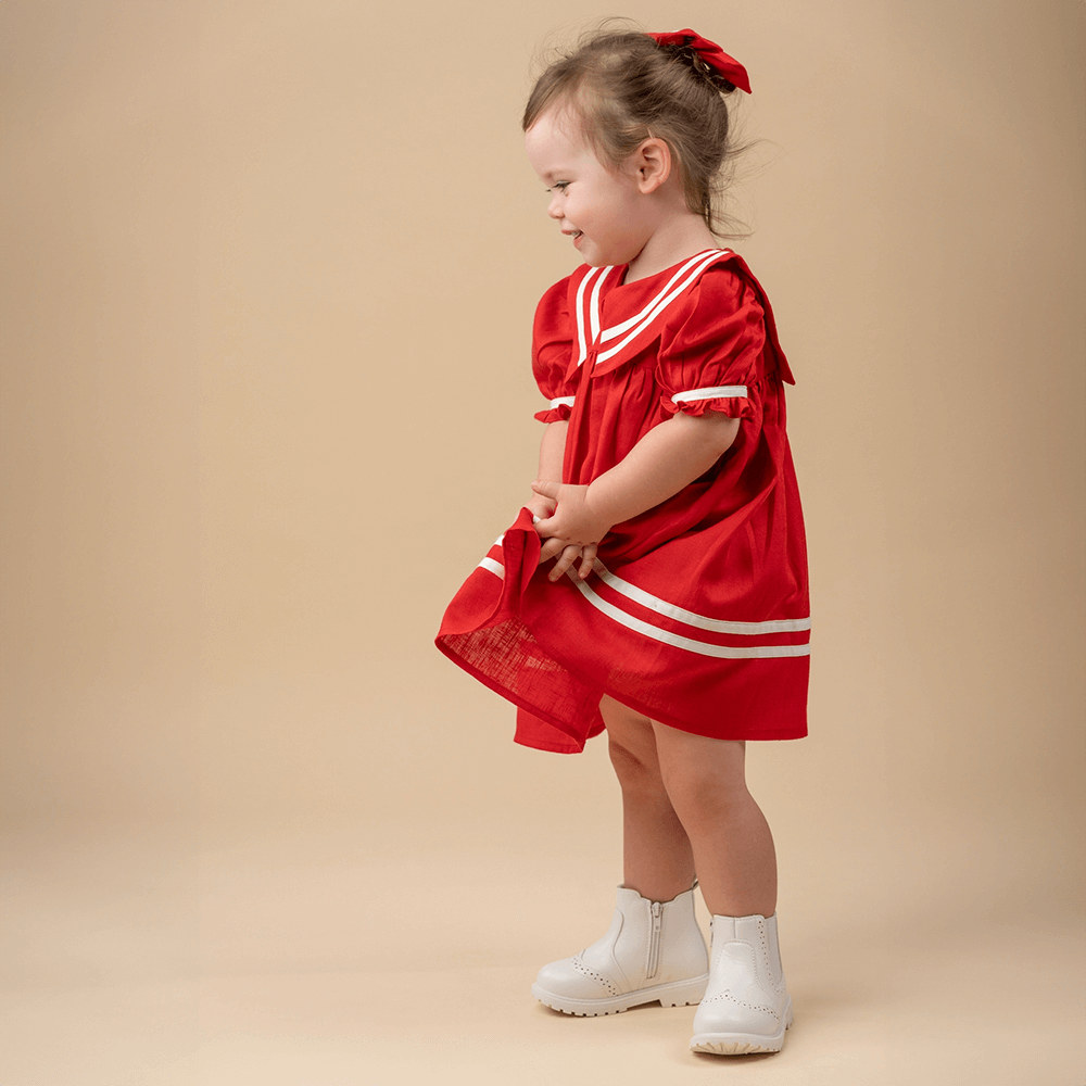 PureCloth.Co Red Sailor Dress for Girls