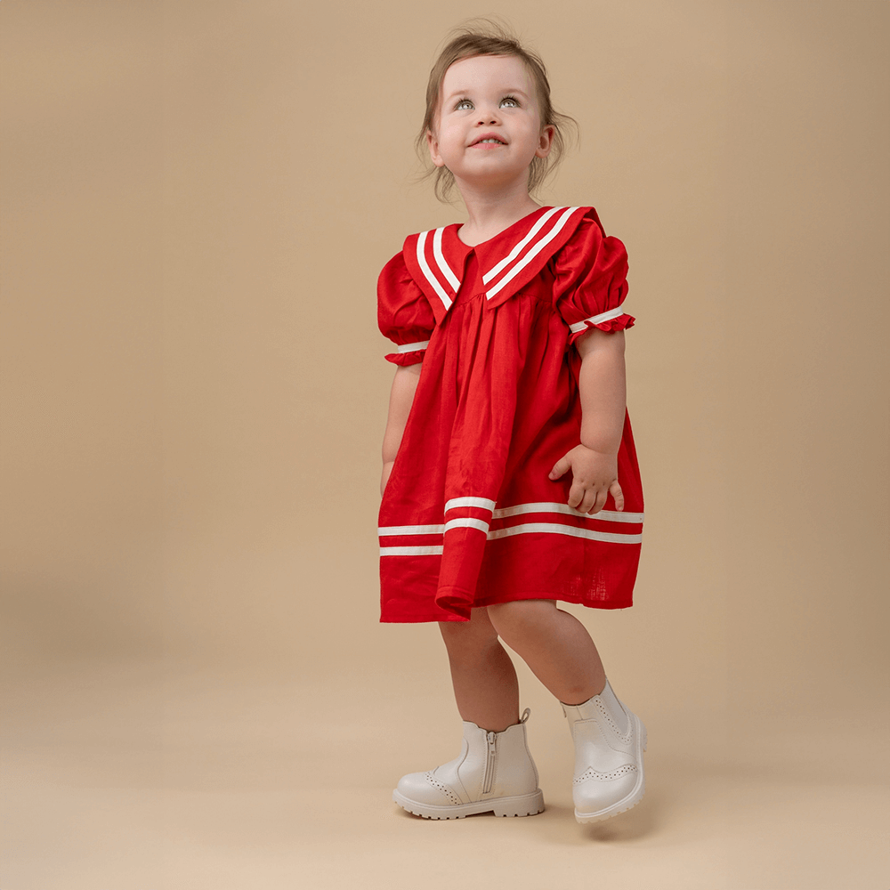 PureCloth.Co Red Sailor Dress for Girls