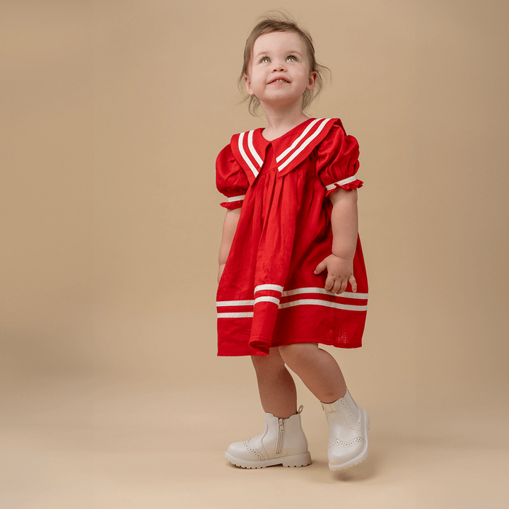 PureCloth.Co Red Sailor Dress for Girls