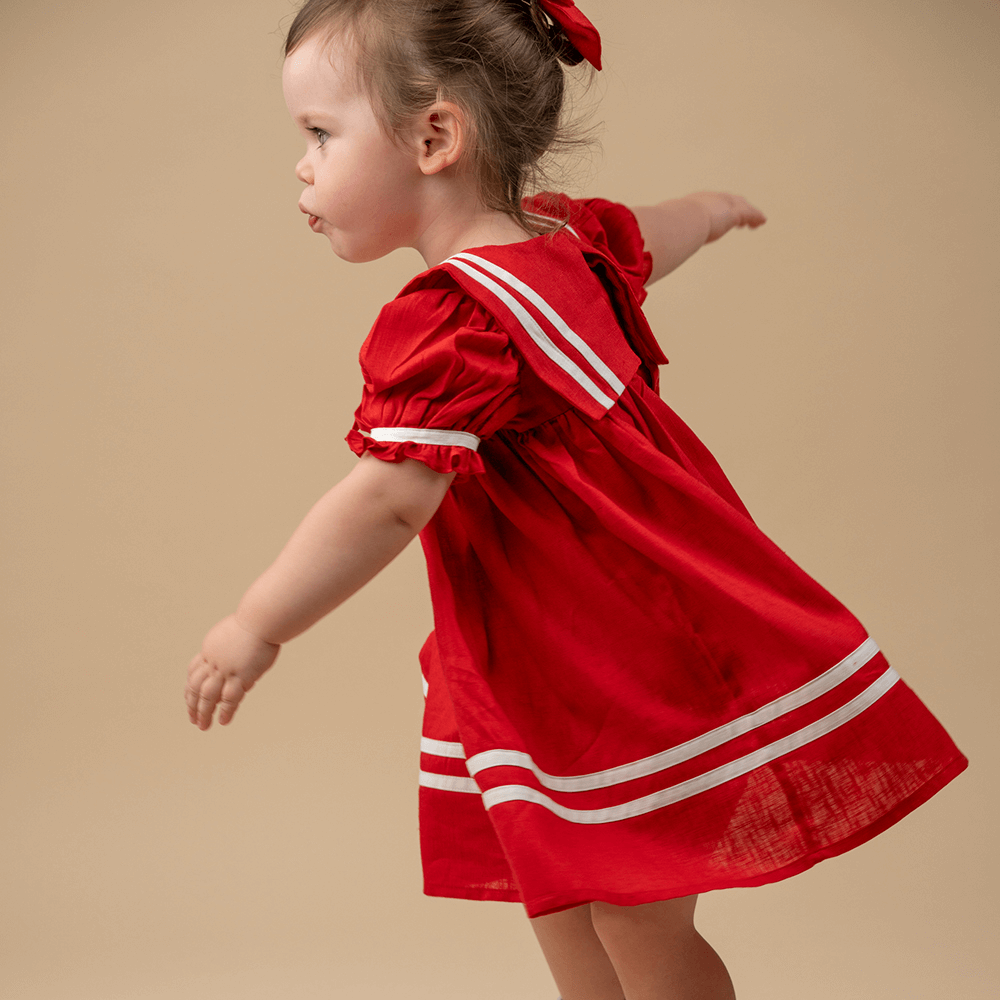 PureCloth.Co Red Sailor Dress for Girls