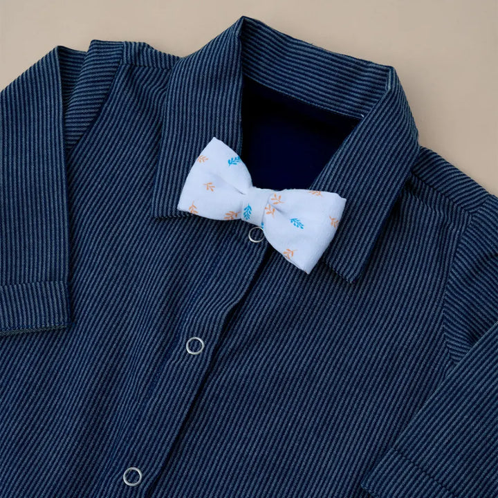 PureCloth.Co Adventure Romper with Bow Tie - Blue Stipes