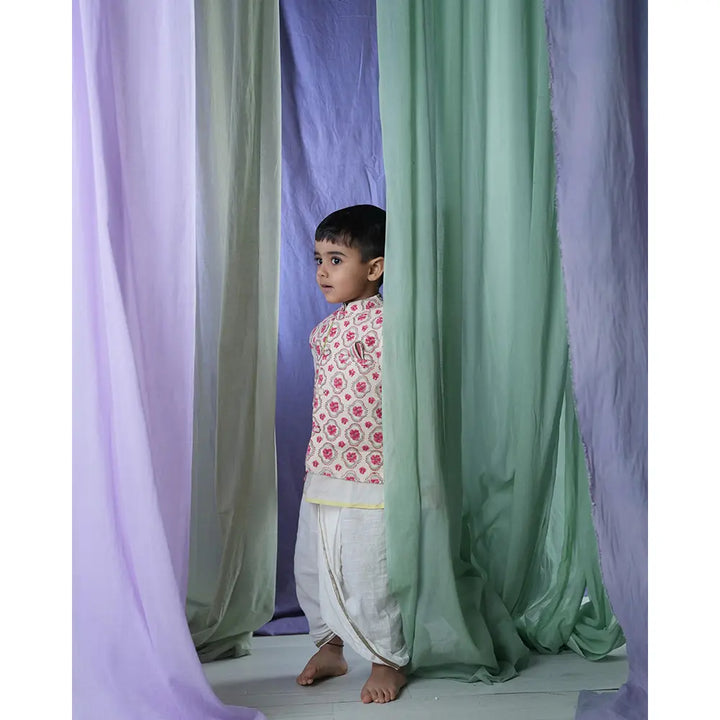 Love The World Today Feeling Festive Unisex Dhoti in White Slub Handwoven Cotton