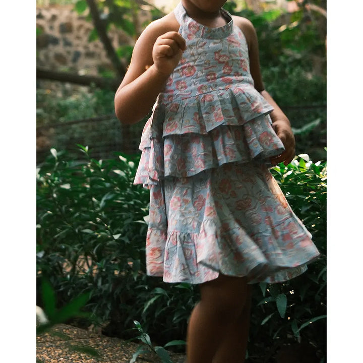 Love The World Today Flutter Sky Blue Butterfly Halter Top Skirt Co-Ord For Girls