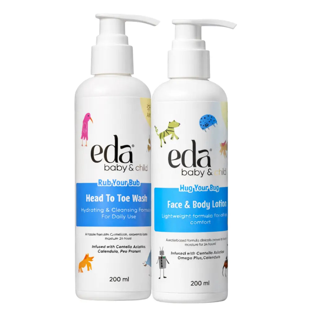 Eda Baby &amp; Child Head-to-Toe Wash &amp; Face &amp; Body Lotion for Newborn Safe Babies 0–10 Years, Gentle Moisturizing Baby Care Daily Essentials, Hypoallergenic, Sulphate &amp; Paraben Free for Daily Use | 200ml