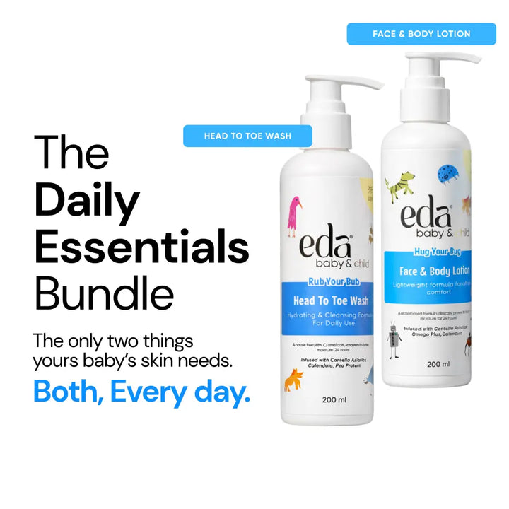 Eda Baby &amp; Child Head-to-Toe Wash &amp; Face &amp; Body Lotion for Newborn Safe Babies 0–10 Years, Gentle Moisturizing Baby Care Daily Essentials, Hypoallergenic, Sulphate &amp; Paraben Free for Daily Use | 200ml