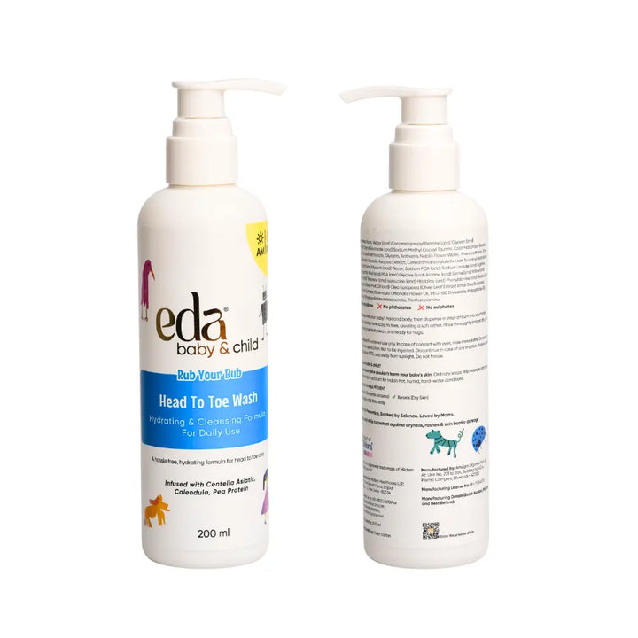 Eda Baby &amp; Child Head-to-Toe Wash &amp; Face &amp; Body Lotion for Newborn Safe Babies 0–10 Years, Gentle Moisturizing Baby Care Daily Essentials, Hypoallergenic, Sulphate &amp; Paraben Free for Daily Use | 200ml
