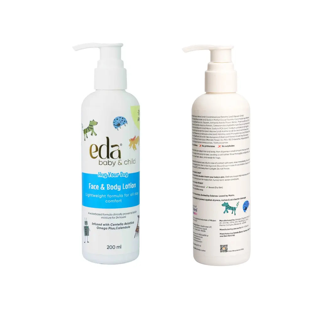 Eda Baby &amp; Child Head-to-Toe Wash &amp; Face &amp; Body Lotion for Newborn Safe Babies 0–10 Years, Gentle Moisturizing Baby Care Daily Essentials, Hypoallergenic, Sulphate &amp; Paraben Free for Daily Use | 200ml