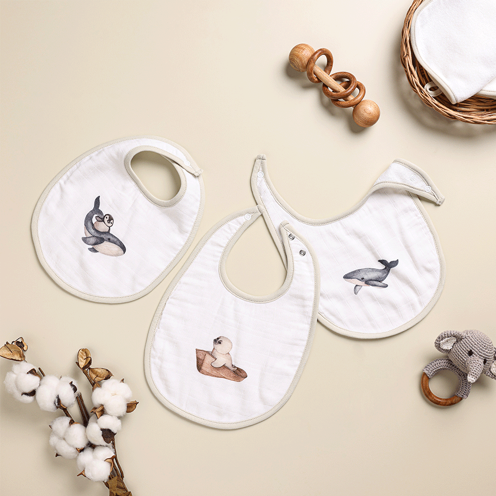 Cugo Bamboo Cotton Muslin Bibs (Pack of 3)