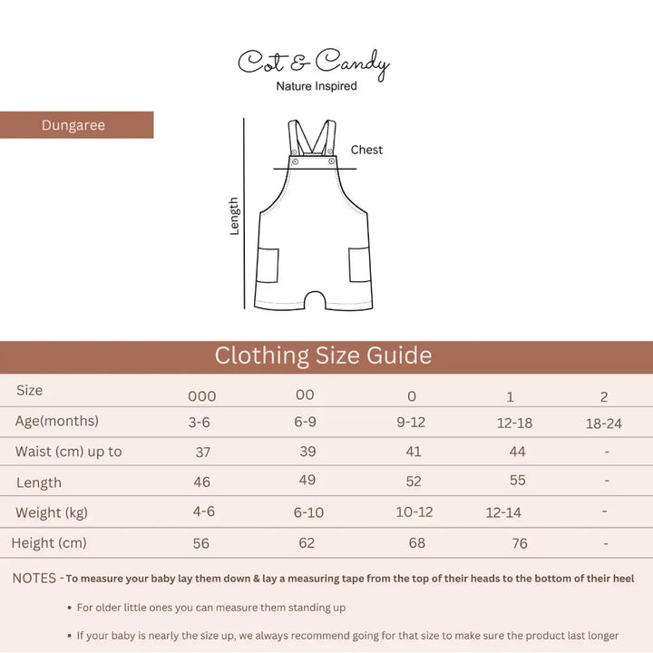 Cot &amp; Candy Baby Organic Muslin Dungaree-Cocoa Whisper
