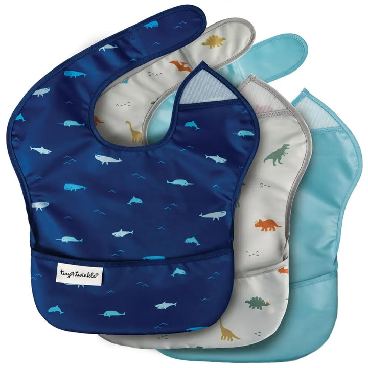 Tiny Twinkle Mess-Proof Easy Bib Pack of 3 - Dinosaur - (6-36 Months)