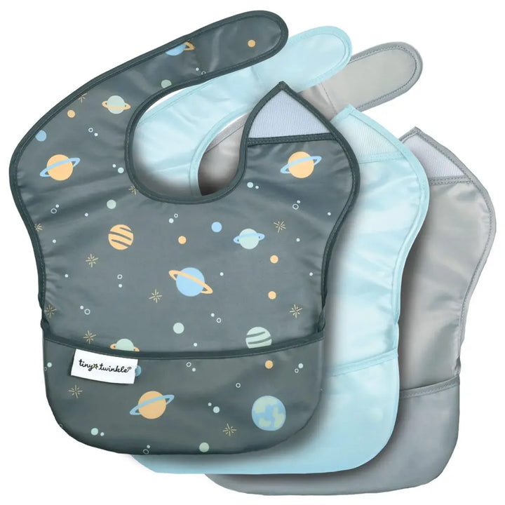 Tiny Twinkle Mess-Proof Easy Bib Pack of 3 - Space, Ice Blue &amp; Grey - (6-36 Months)