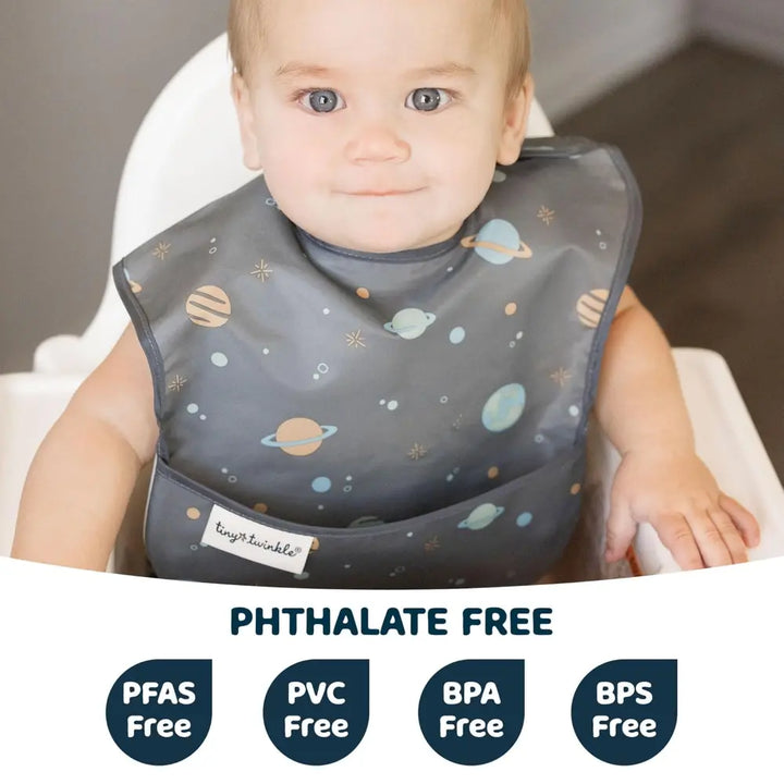 Tiny Twinkle Mess-Proof Easy Bib Pack of 3 - Space, Ice Blue &amp; Grey - (6-36 Months)