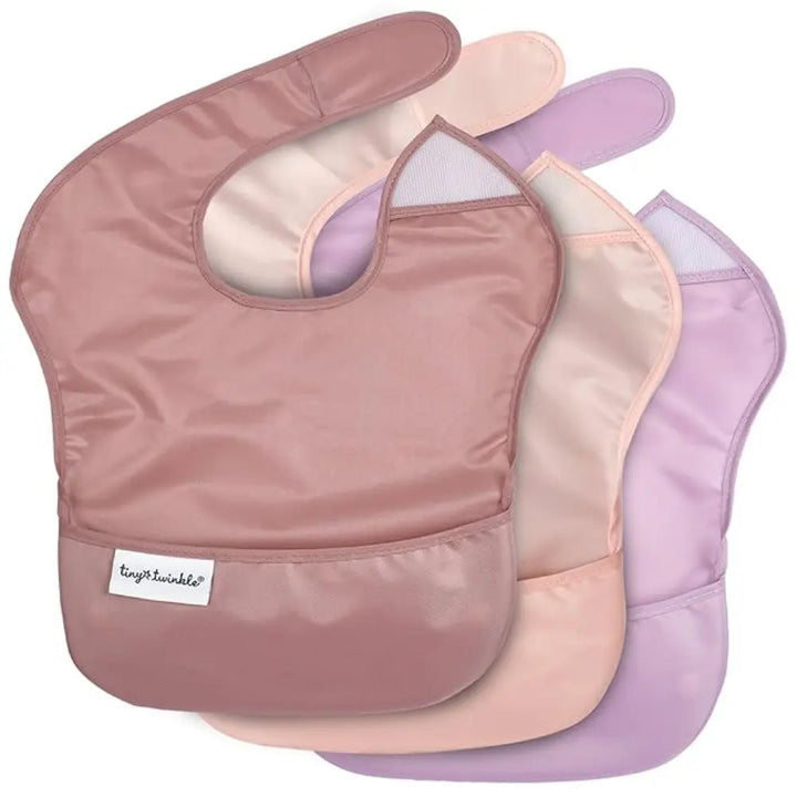 Tiny Twinkle Mess-Proof Easy Bib Pack of 3 - Taupe, Lilac &amp; Rose - (6-36 Months)