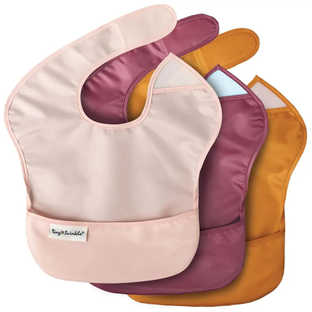 Tiny Twinkle Mess-Proof Easy Bib Pack of 3 - Rose, Burgundy &amp; Cinnamon - (6-36 Months)