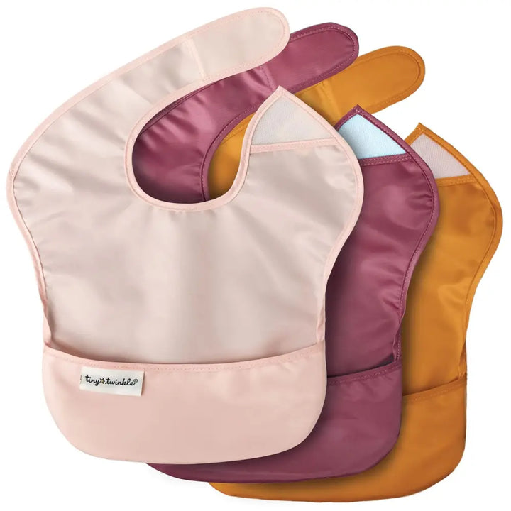 Tiny Twinkle Mess-Proof Easy Bib Pack of 3 - Rose, Burgundy &amp; Cinnamon - (6-36 Months)