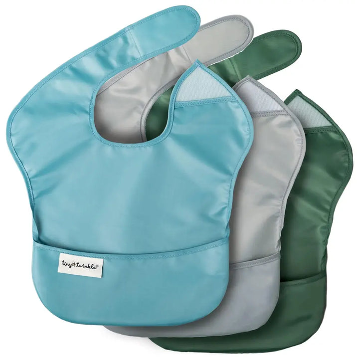 Tiny Twinkle Mess-Proof Easy Bib Pack of 3 - Slate, Gray &amp; Olive - (6-36 Months)