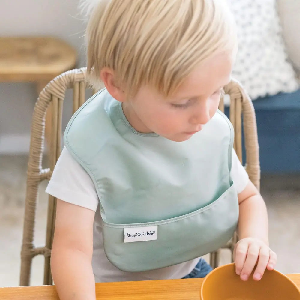 Tiny Twinkle Mess-Proof Easy Bib Pack of 3 - Recycled Sage, Charcoal &amp; Sky Blue - (6-36 Months)
