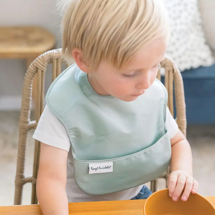 Tiny Twinkle Mess-Proof Easy Bib Pack of 3 - Recycled Sage, Charcoal &amp; Sky Blue - (6-36 Months)