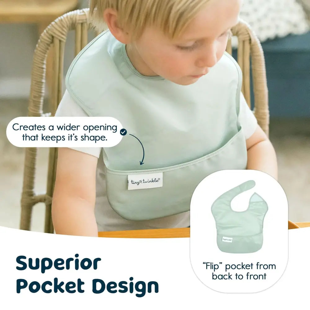 Tiny Twinkle Mess-Proof Easy Bib Pack of 3 - Recycled Sage, Charcoal &amp; Sky Blue - (6-36 Months)