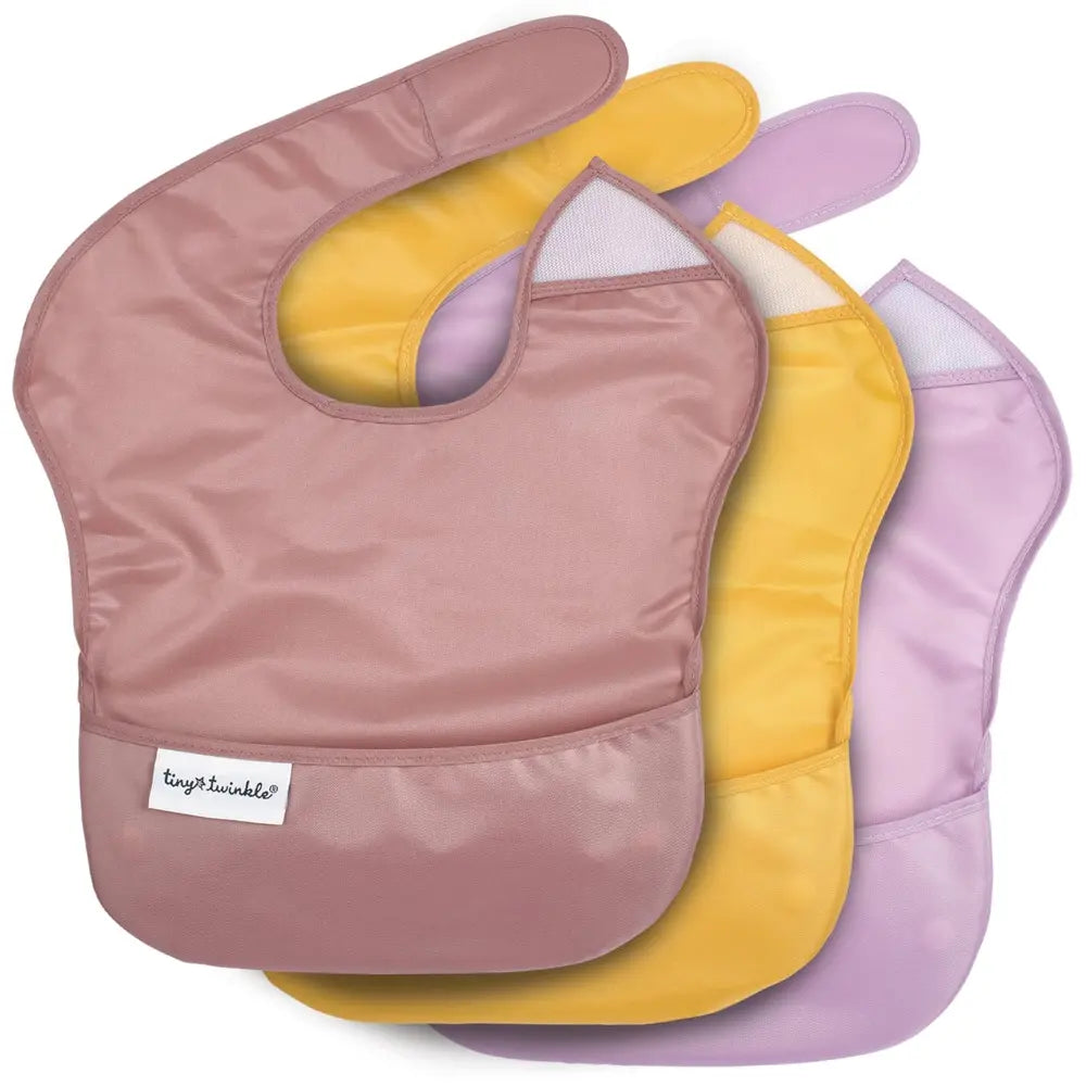 Tiny Twinkle Mess-Proof Easy Bib Pack of 3 - Recycled Taupe, Dandelion &amp; Lilac - (6-36 Months)