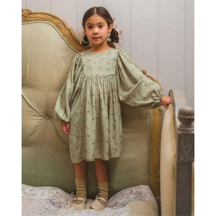 Early Sunday Belle Dress - Ditsy Bouquet Jade print - 04Y