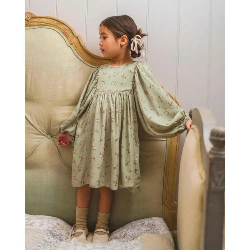 Early Sunday Belle Dress - Ditsy Bouquet Jade print - 04Y