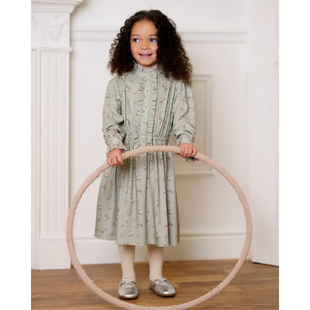Early Sunday Dawn Dress - Ditsy Bouquet Jade print - 02Y