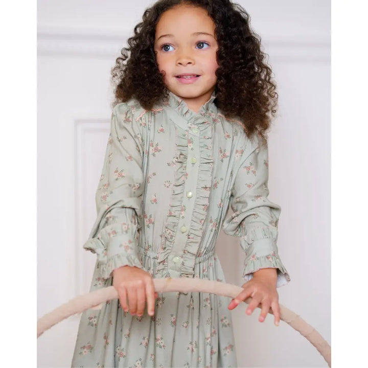 Early Sunday Dawn Dress - Ditsy Bouquet Jade print - 04Y