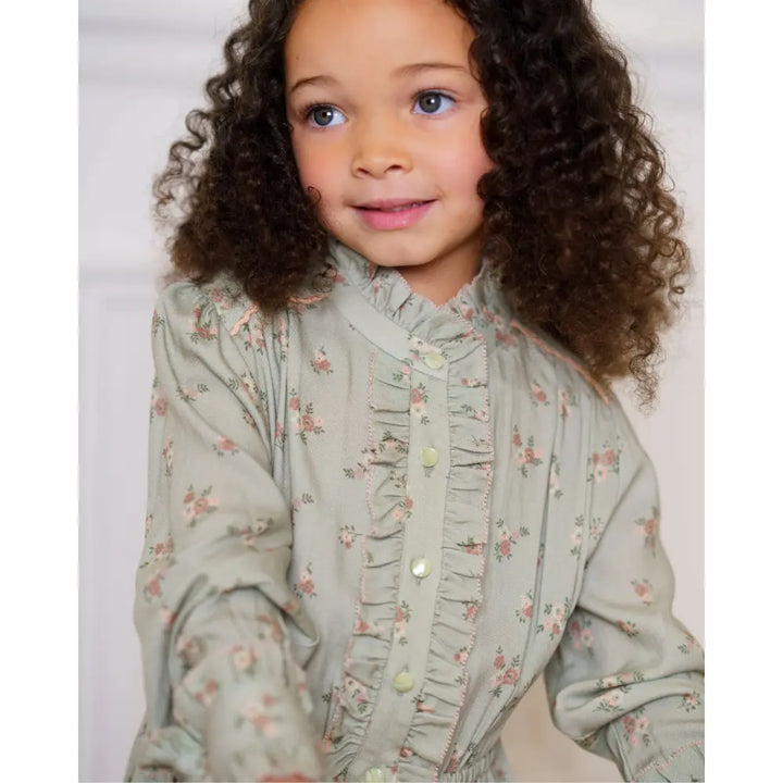 Early Sunday Dawn Dress - Ditsy Bouquet Jade print - 04Y