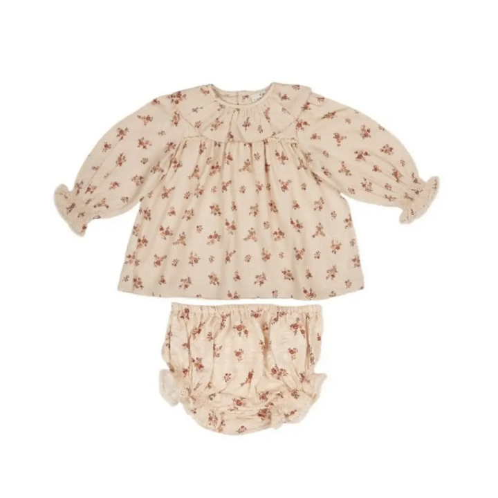 Early Sunday Libby Baby Dress &amp; Bloomer Set - Ditsy Bouquet Cream Print