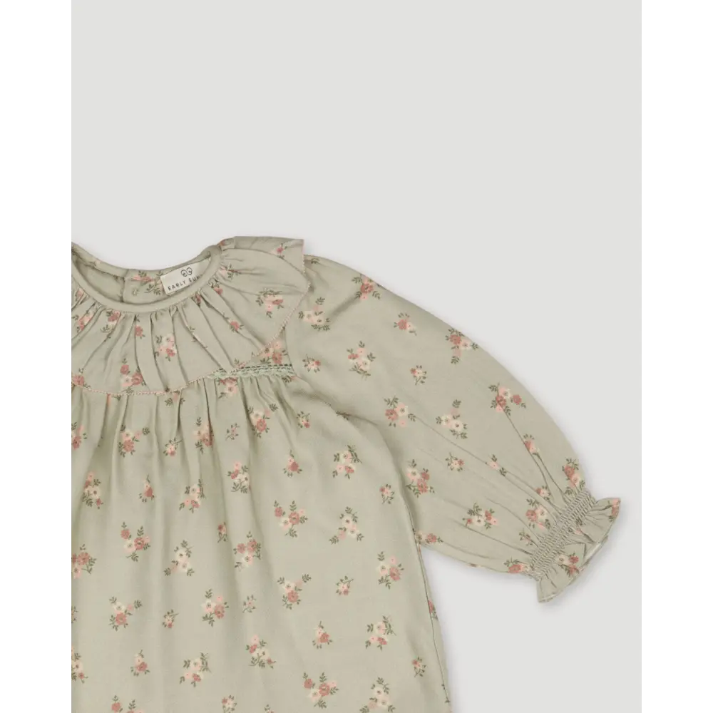 Early Sunday Libby Baby Dress &amp; Bloomer Set - Ditsy Bouquet Jade Print
