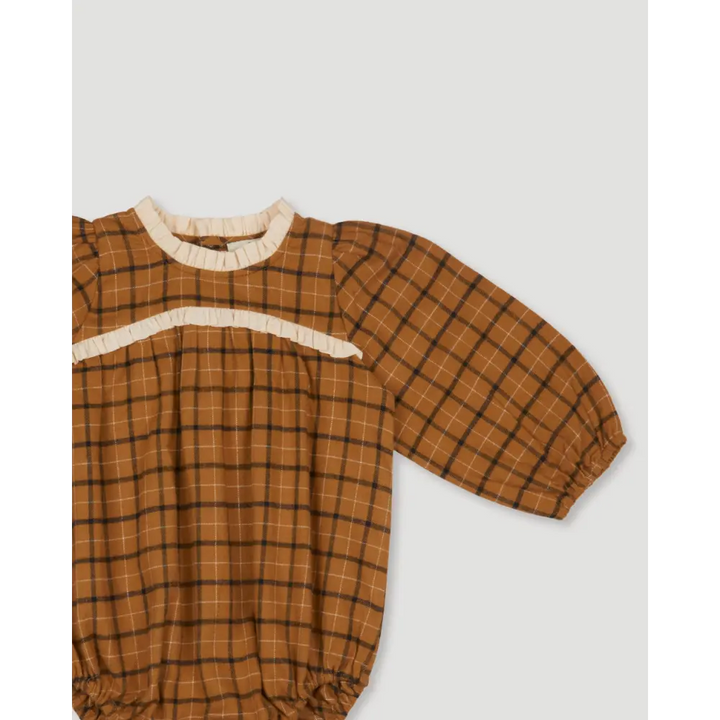 Early Sunday Kayla Baby Romper - Almond Checks