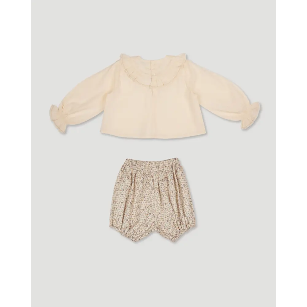 Early Sunday Amy Baby Blouse &amp; Bloomer Set - Hazelnut Cream &amp; Mini Flowers print
