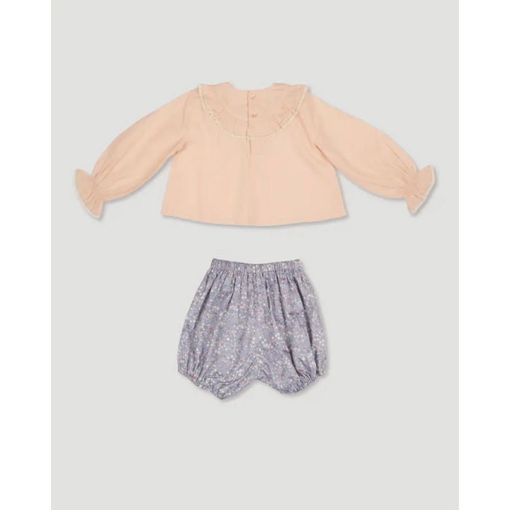 Early Sunday Amy Baby Blouse &amp; Bloomer Set - Nude &amp; Celestial Print