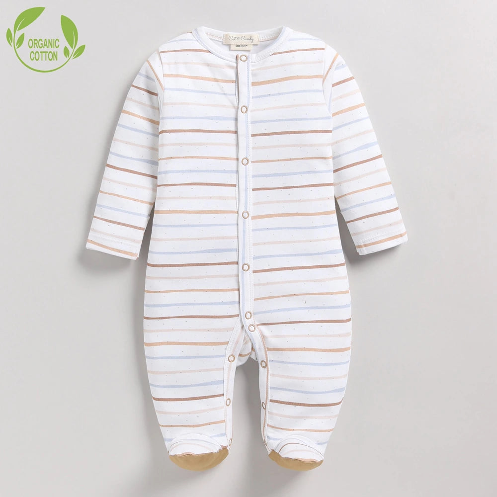 Cot &amp; Candy Baby Organic Footed Sleepsuit - Earthy Stripe