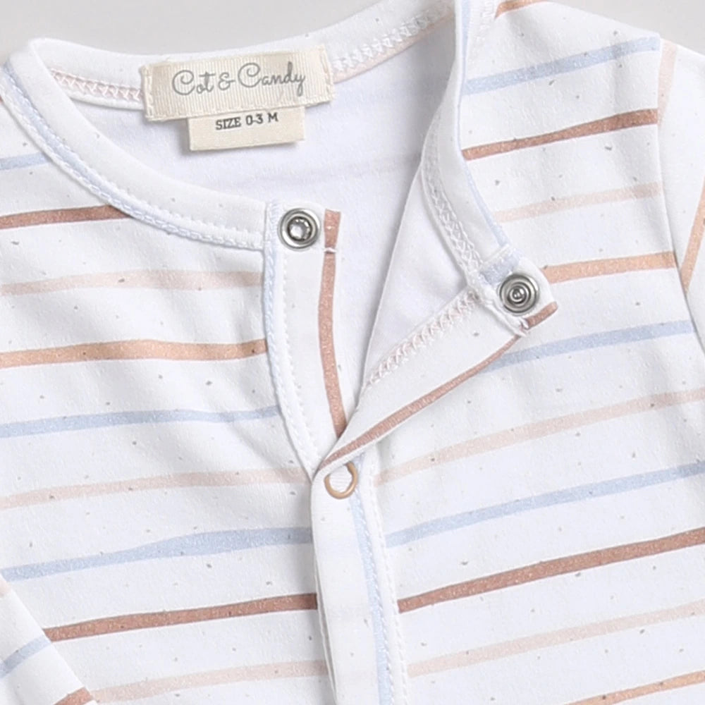 Cot &amp; Candy Baby Organic Footed Sleepsuit - Earthy Stripe