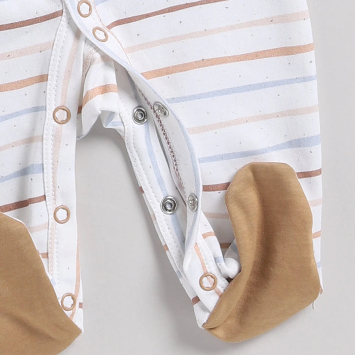 Cot &amp; Candy Baby Organic Footed Sleepsuit - Earthy Stripe