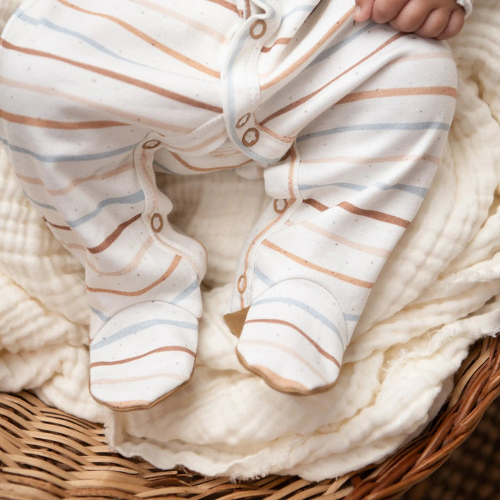 Cot &amp; Candy Baby Organic Footed Sleepsuit - Earthy Stripe