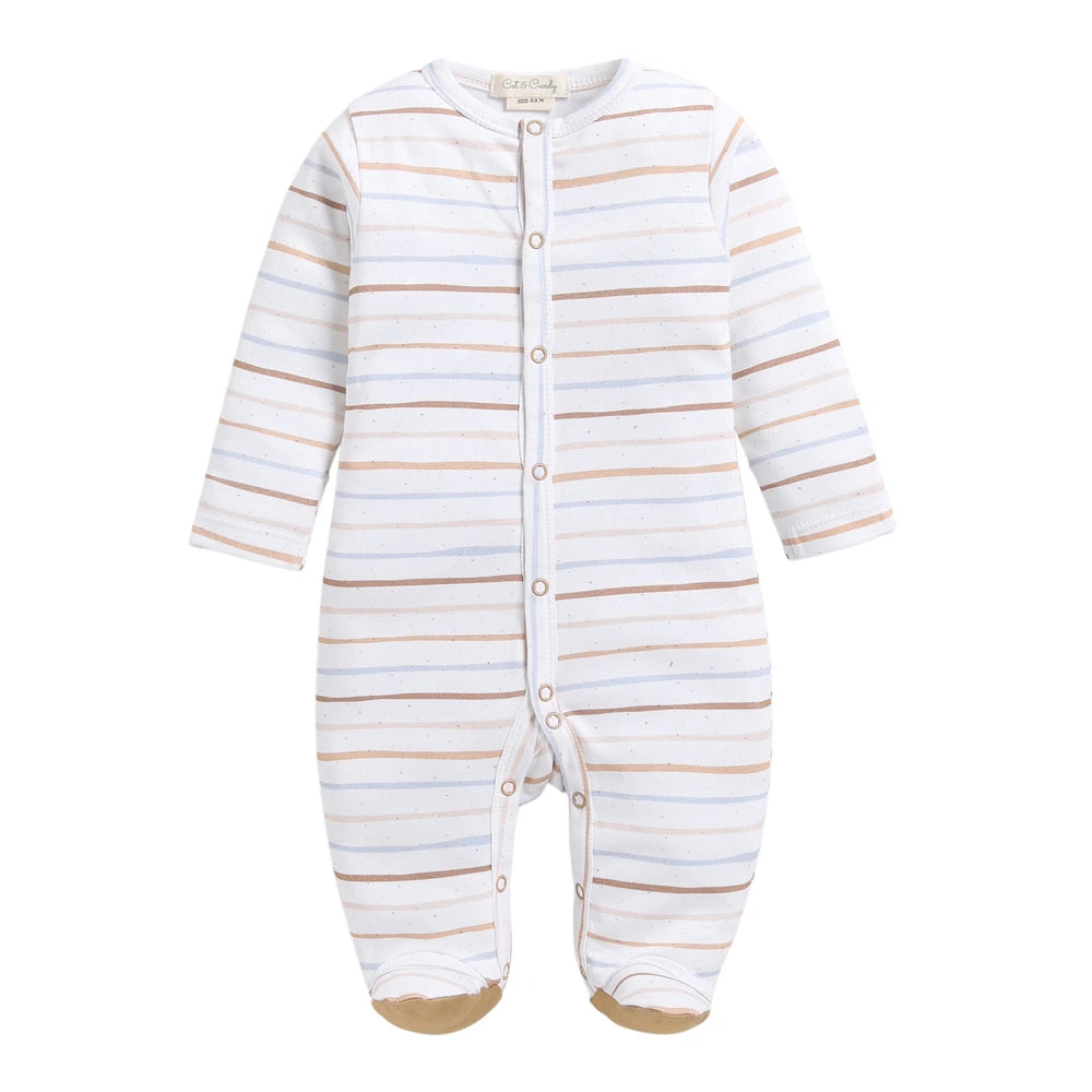 Cot &amp; Candy Baby Organic Footed Sleepsuit - Earthy Stripe