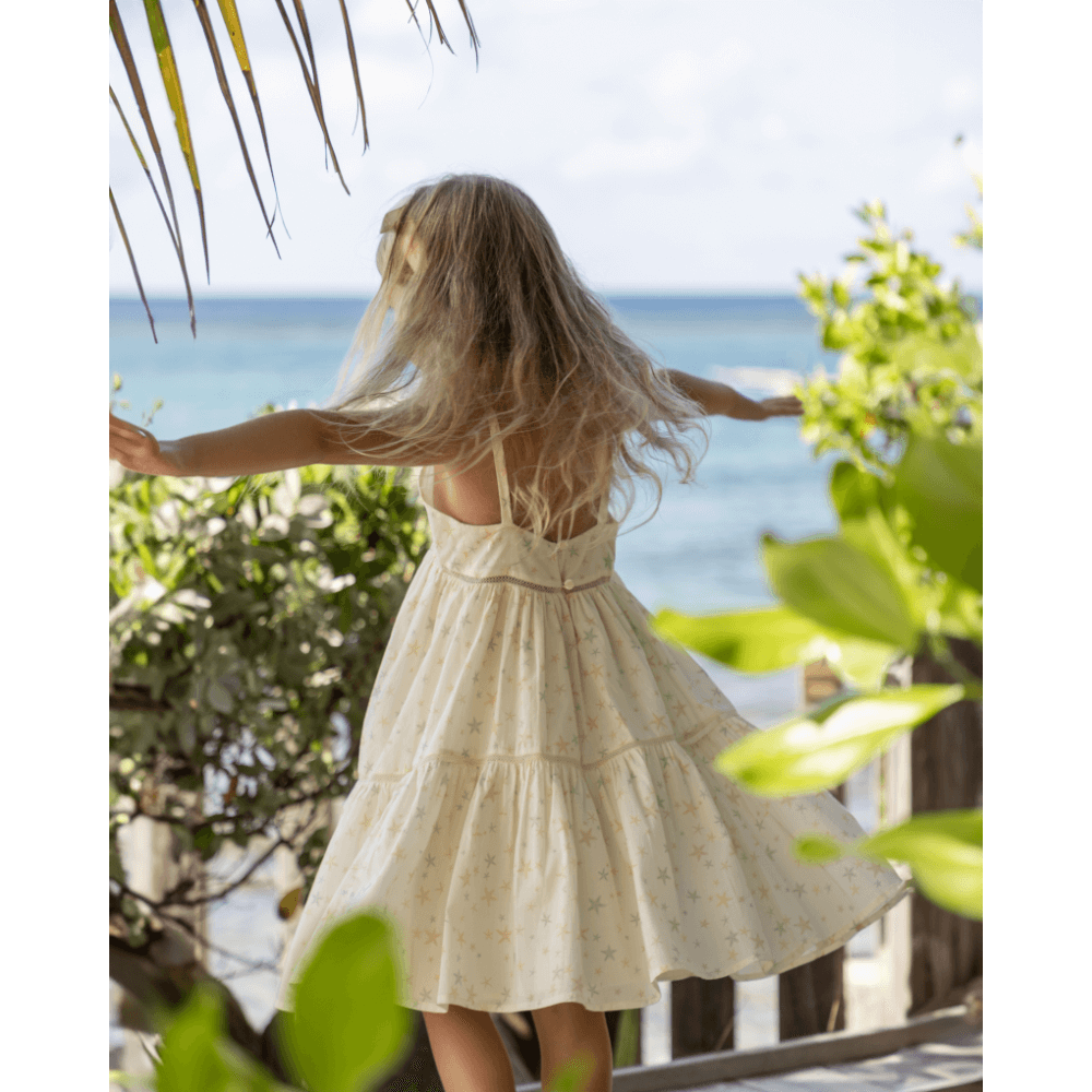 Early Sunday Girls Printed Cotton Cambric Dress - Star Fish